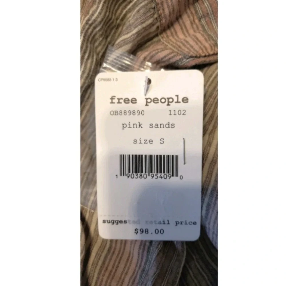NWT Free People High Tides Pink Sands Top Women's Size Small Button Down Striped
